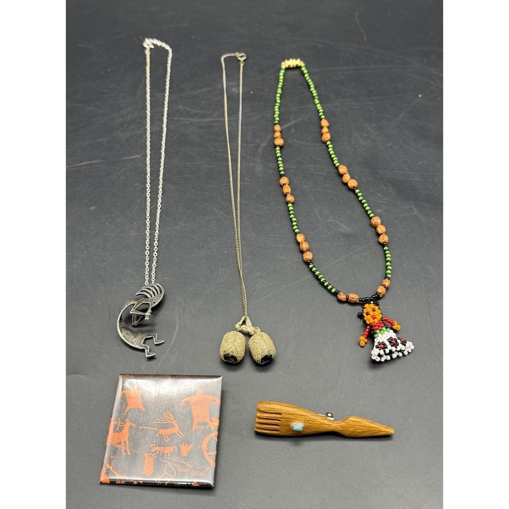 Vintage Southwest Kokopelli Sweetgrass Bead Jewelry Lot Turquoise Pin